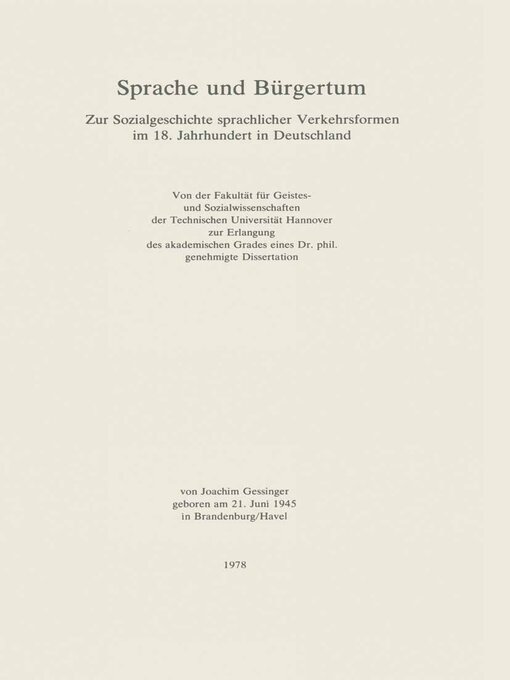 Title details for Sprache und Bürgertum by Joachim Gessinger - Available
